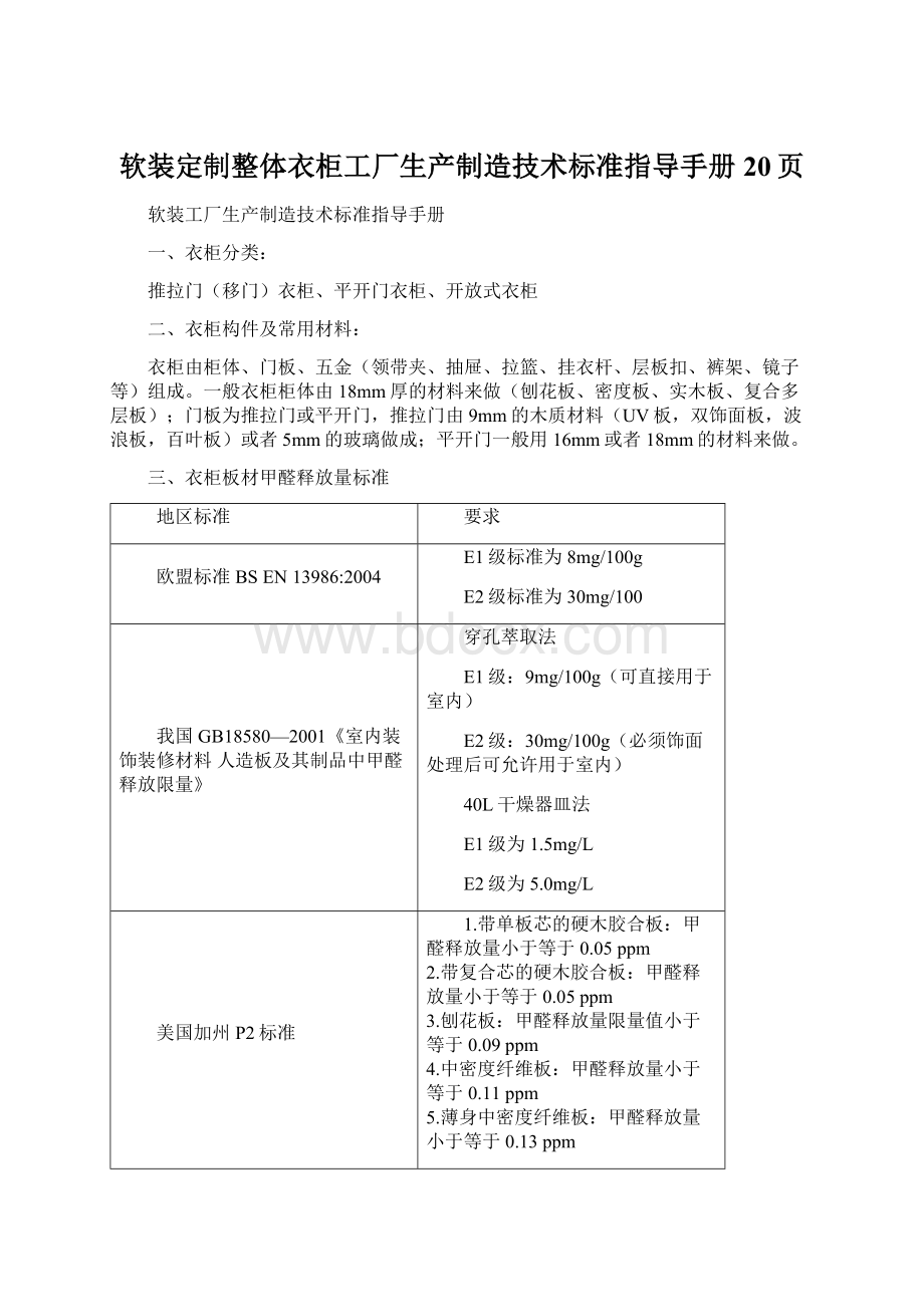 软装定制整体衣柜工厂生产制造技术标准指导手册 20页Word格式文档下载.docx