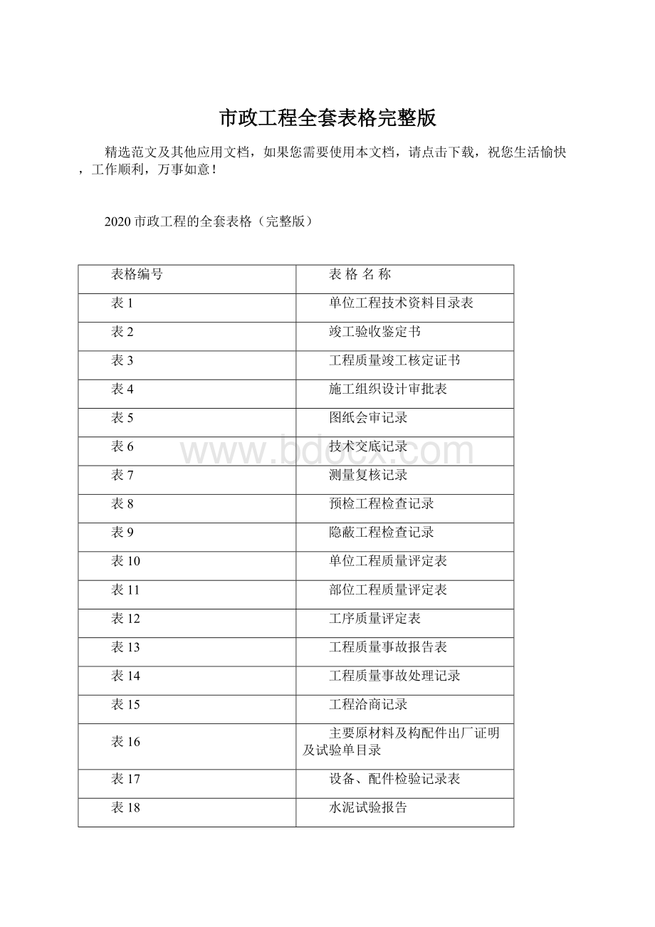 市政工程全套表格完整版.docx