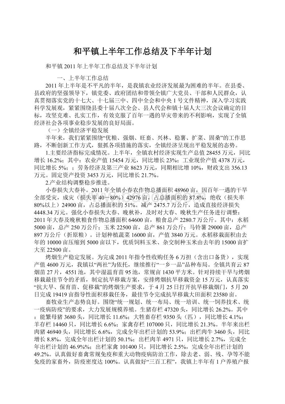 和平镇上半年工作总结及下半年计划.docx