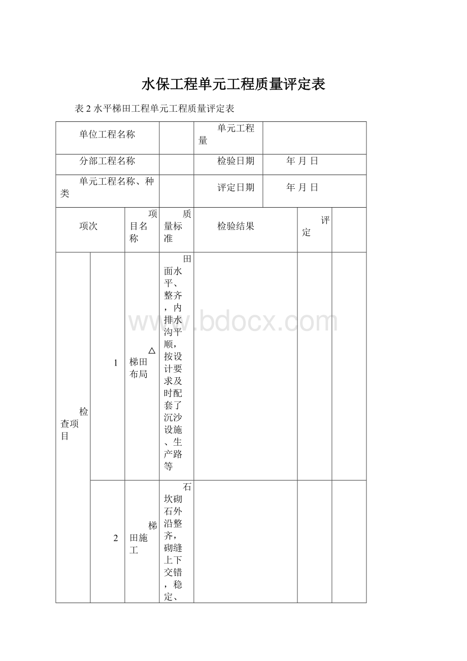 水保工程单元工程质量评定表Word下载.docx