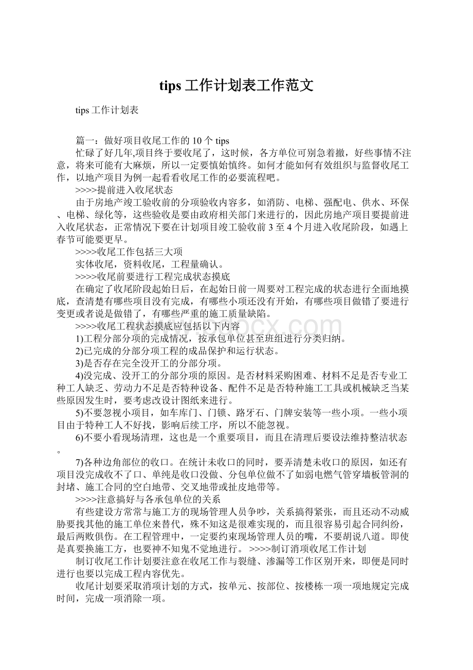 tips工作计划表工作范文Word格式.docx