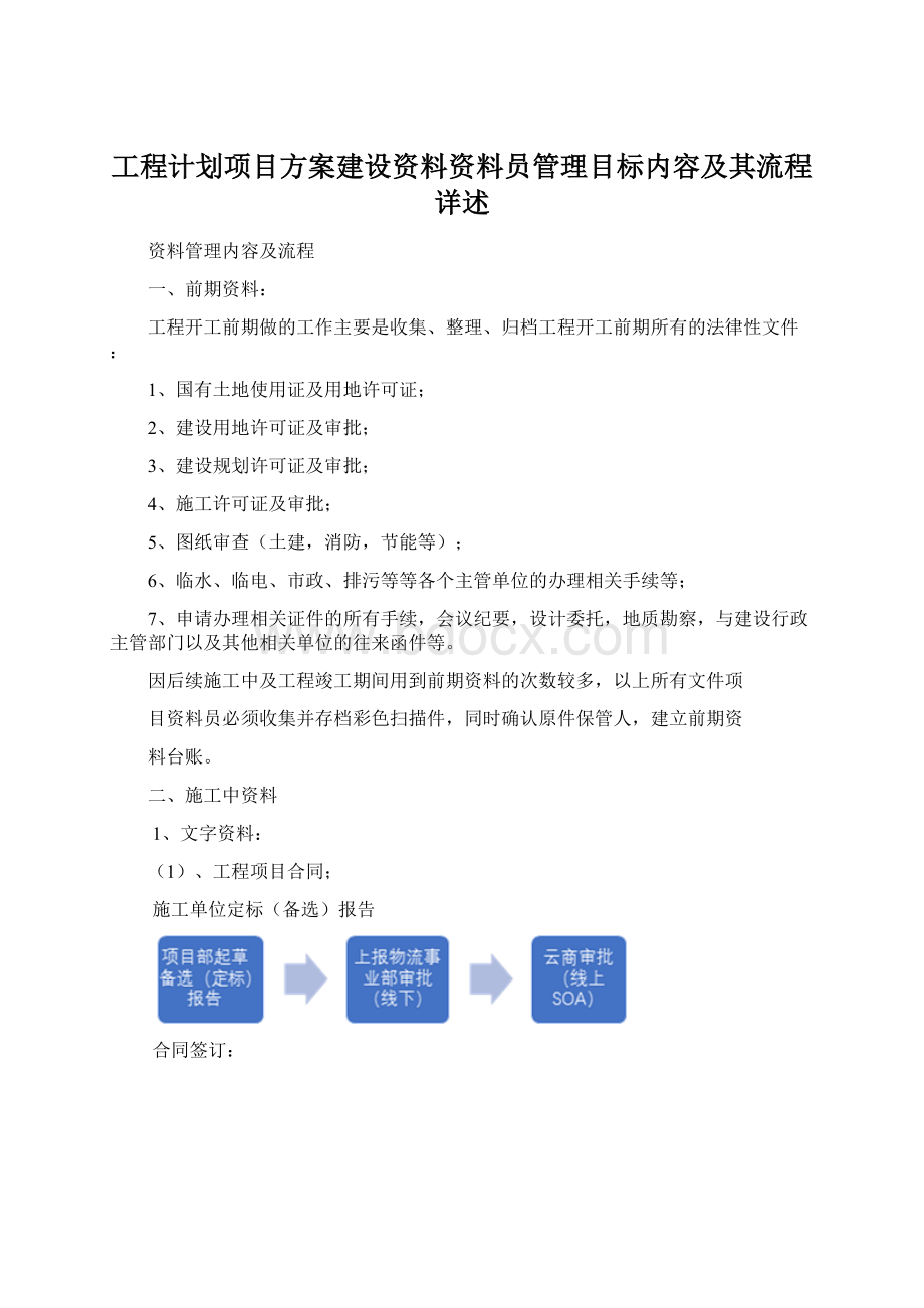 工程计划项目方案建设资料资料员管理目标内容及其流程详述.docx