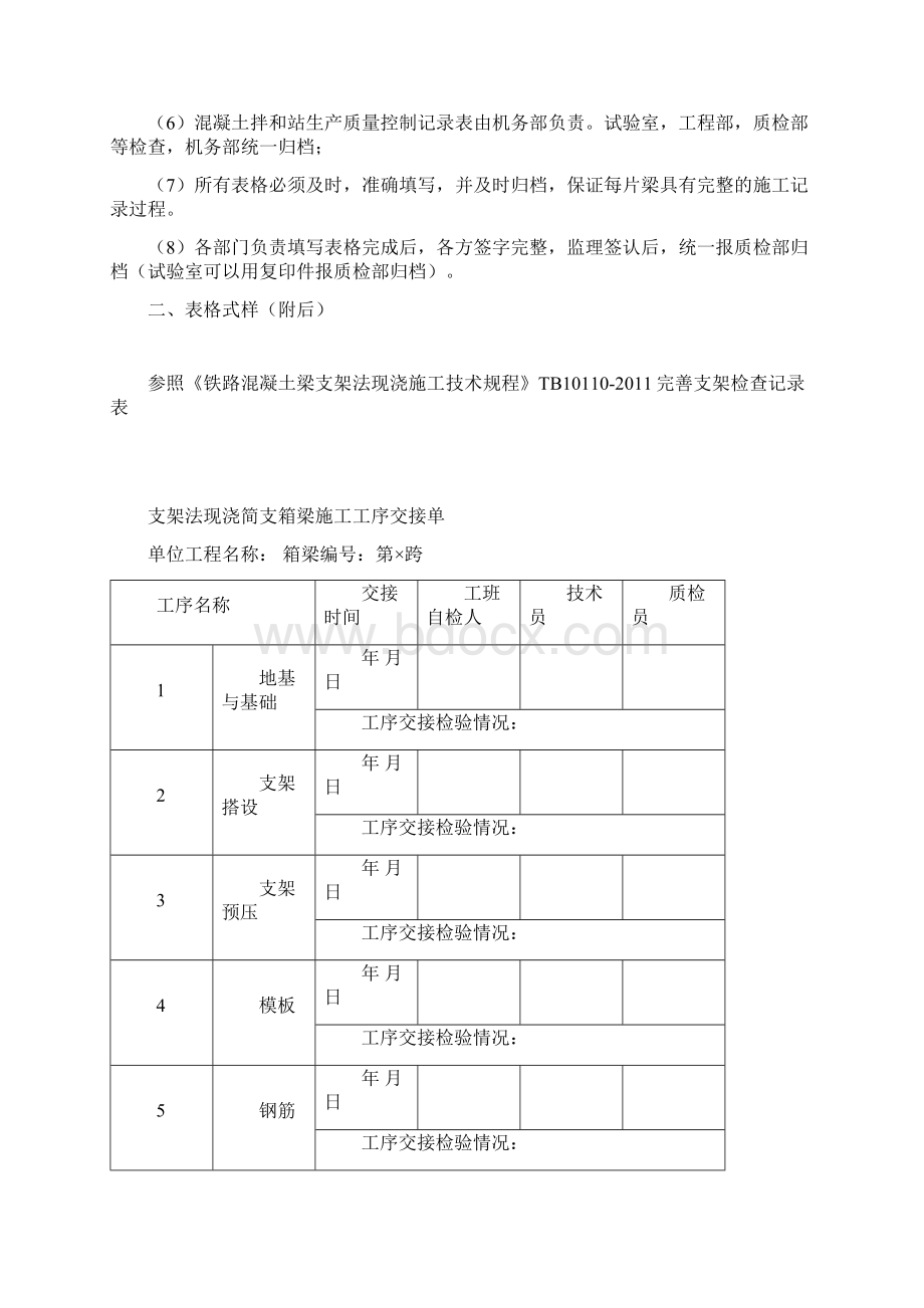 高速铁路支架法现浇简支箱梁施工工序过程记录表.docx_第2页