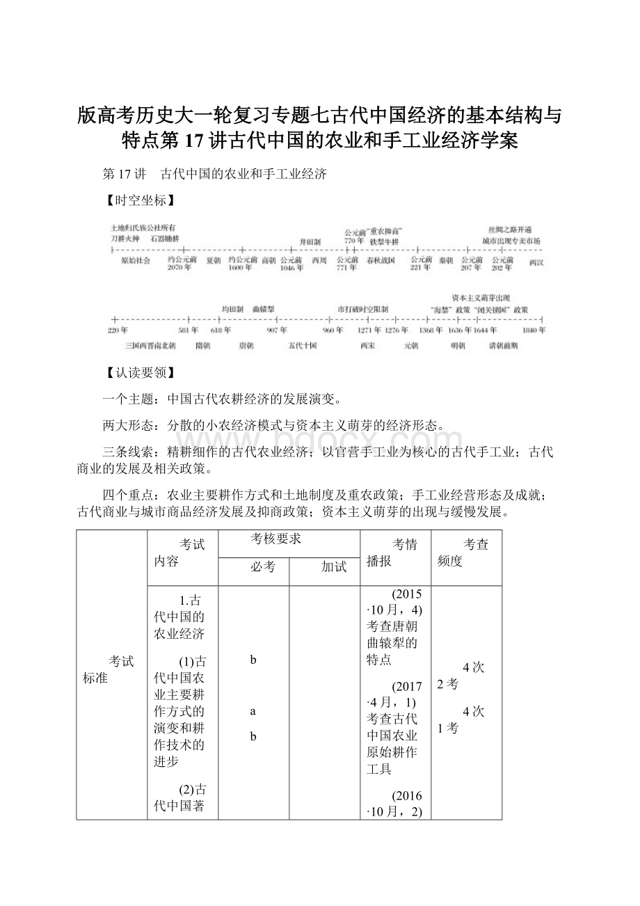 版高考历史大一轮复习专题七古代中国经济的基本结构与特点第17讲古代中国的农业和手工业经济学案.docx_第1页