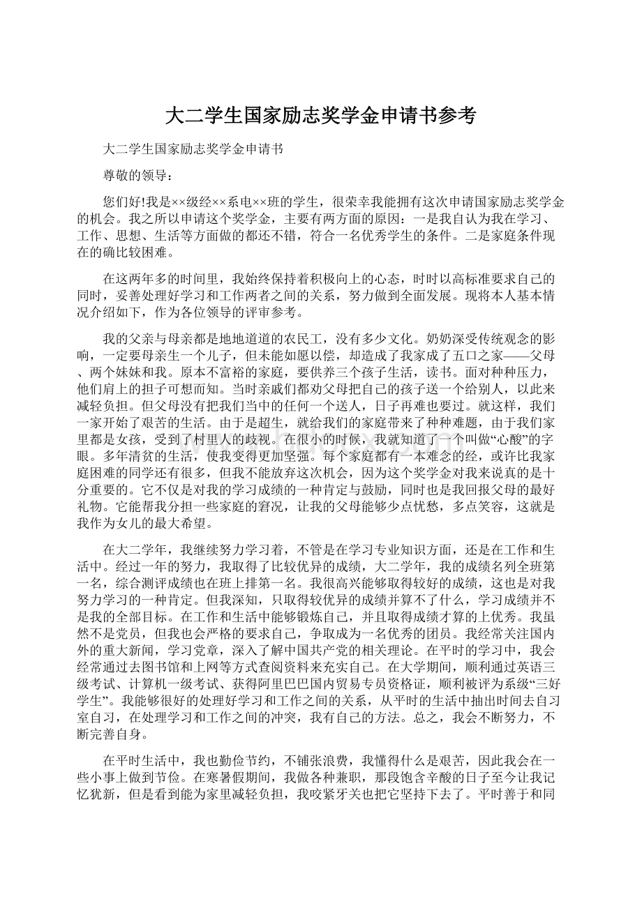 大二学生国家励志奖学金申请书参考.docx_第1页