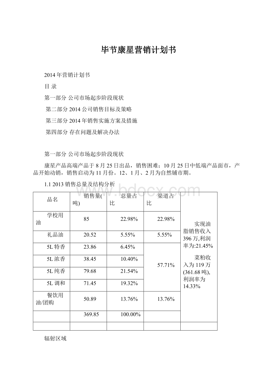 毕节康星营销计划书Word格式文档下载.docx