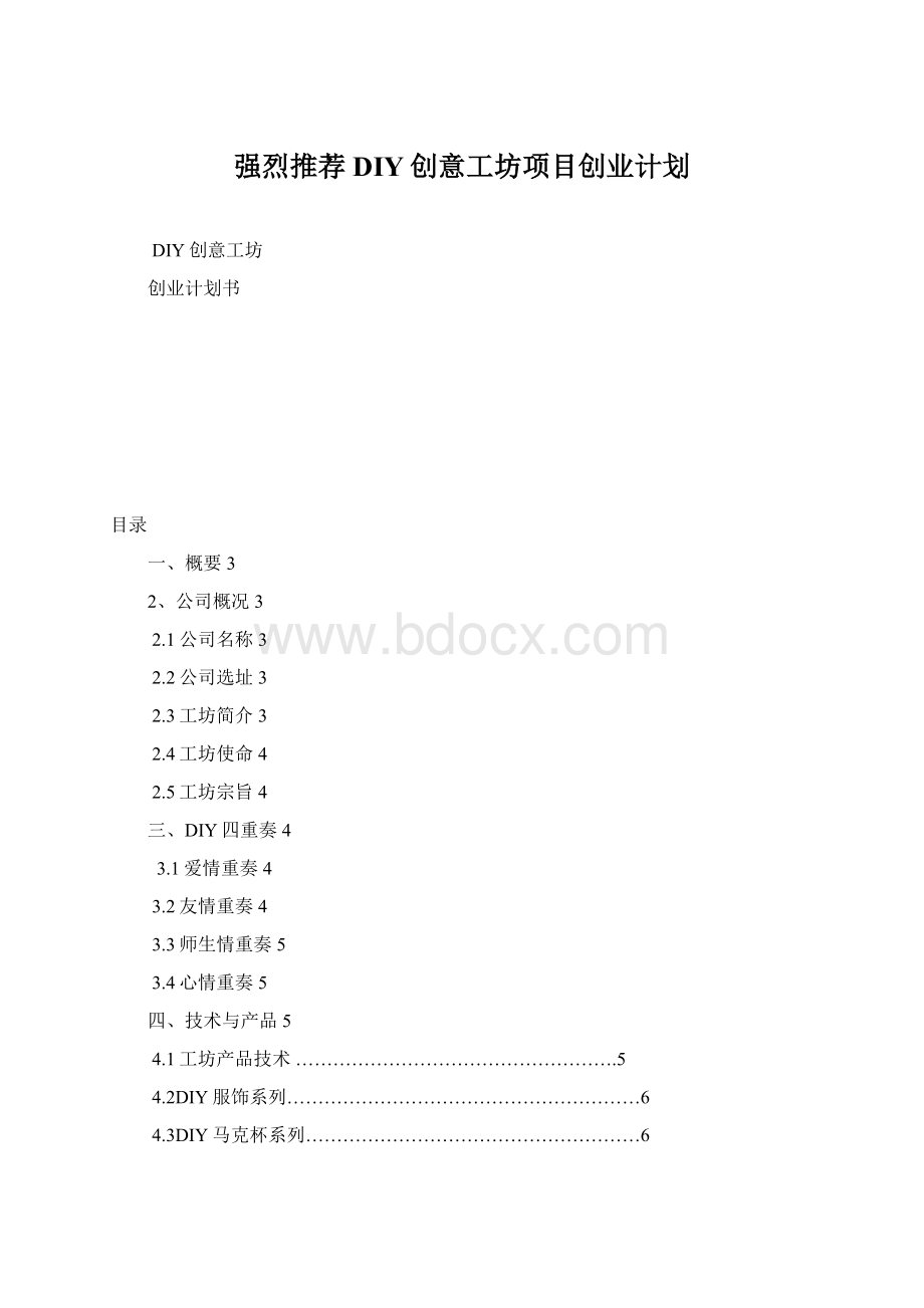 强烈推荐DIY创意工坊项目创业计划文档格式.docx_第1页