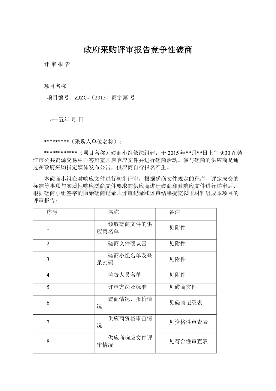 政府采购评审报告竞争性磋商Word文档下载推荐.docx