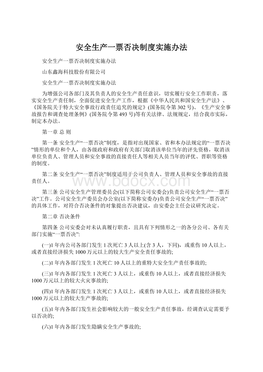 安全生产一票否决制度实施办法文档格式.docx