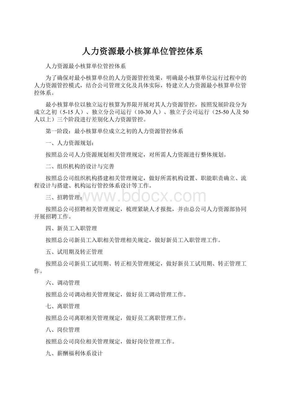 人力资源最小核算单位管控体系文档格式.docx