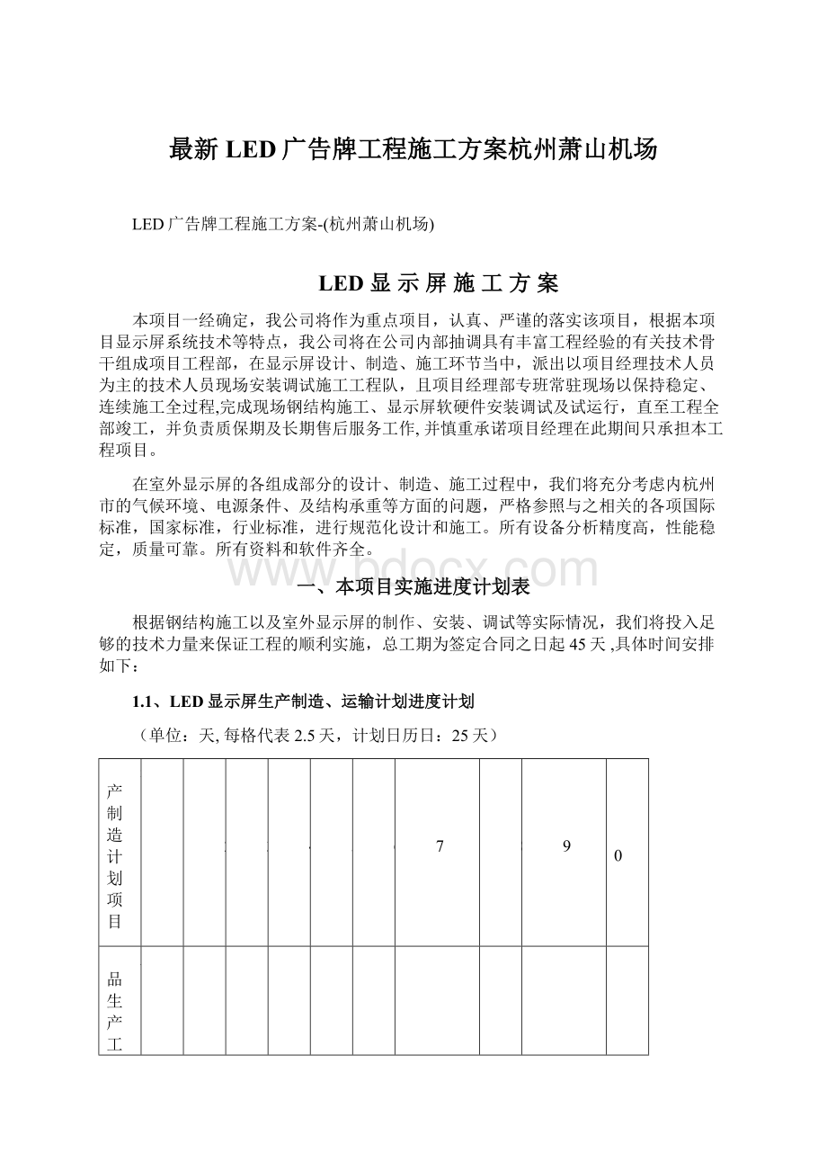 最新LED广告牌工程施工方案杭州萧山机场.docx