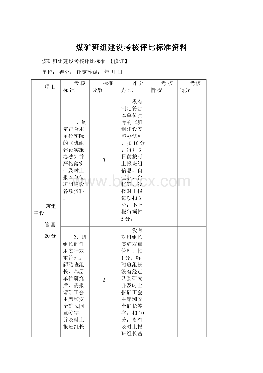 煤矿班组建设考核评比标准资料.docx