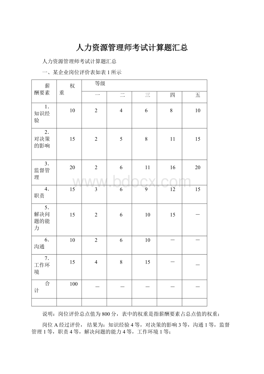 人力资源管理师考试计算题汇总文档格式.docx