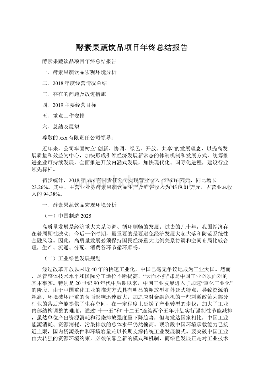 酵素果蔬饮品项目年终总结报告.docx_第1页