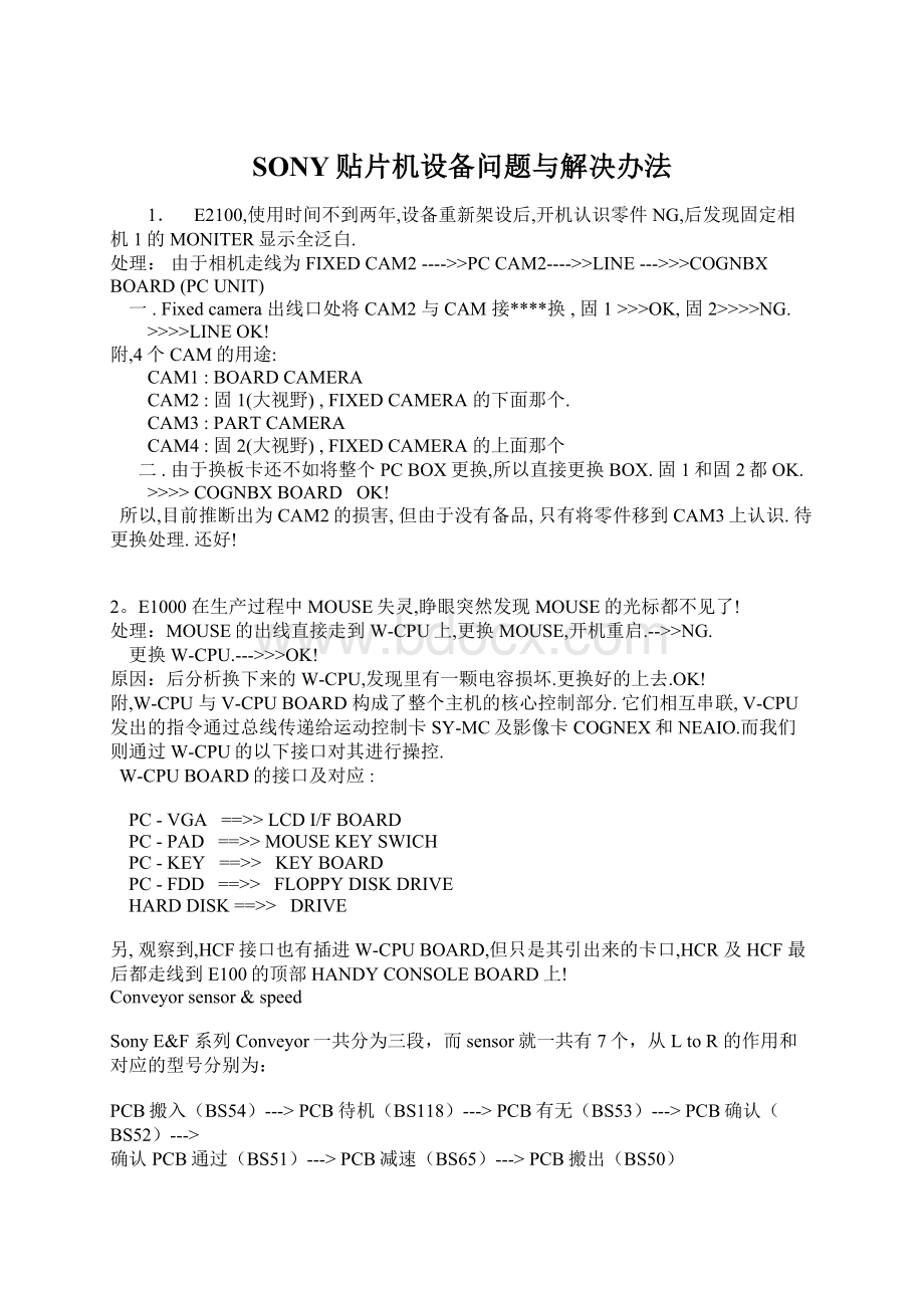 SONY贴片机设备问题与解决办法Word文档格式.docx