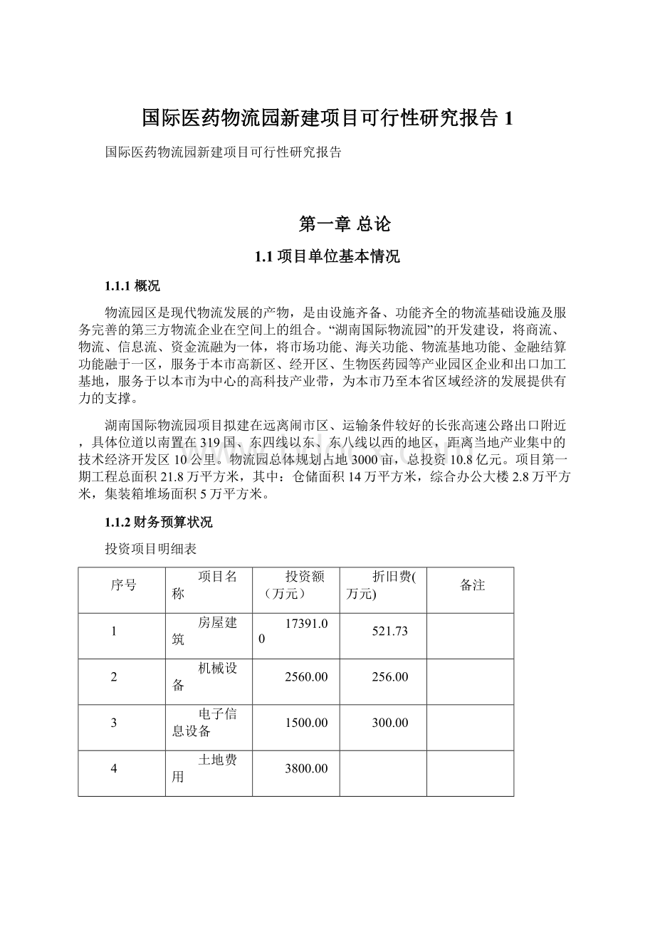 国际医药物流园新建项目可行性研究报告1Word下载.docx