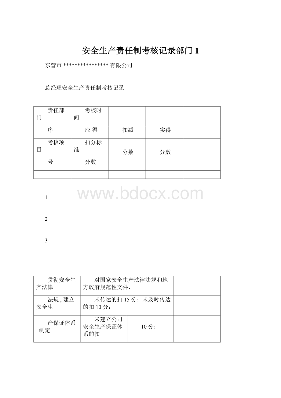 安全生产责任制考核记录部门1Word格式.docx_第1页