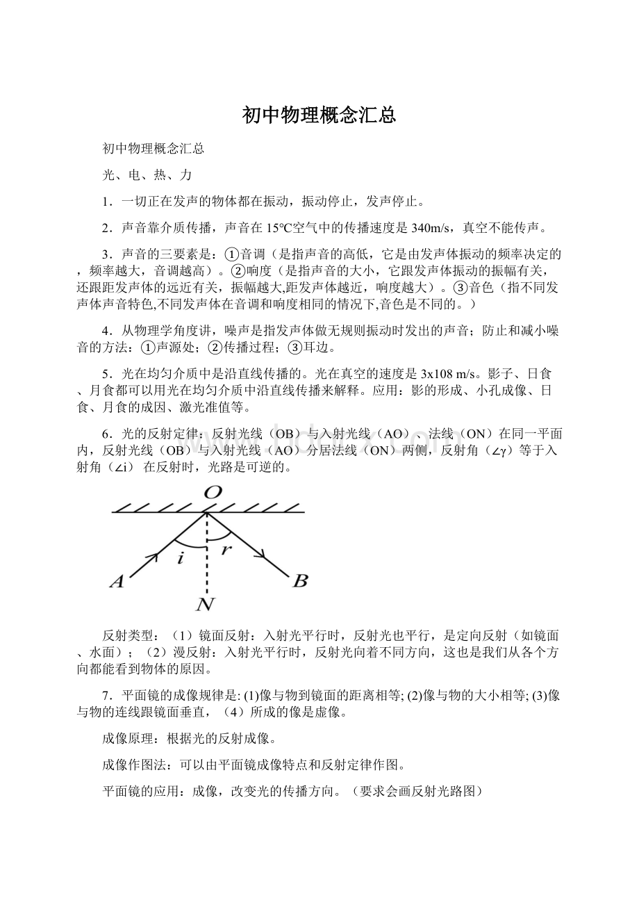 初中物理概念汇总Word格式.docx