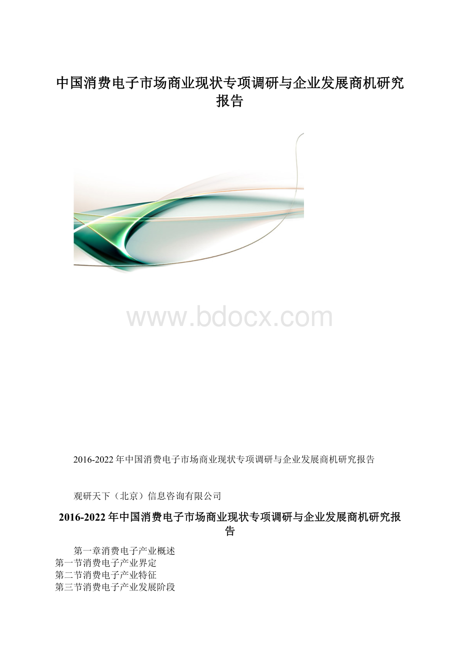 中国消费电子市场商业现状专项调研与企业发展商机研究报告.docx