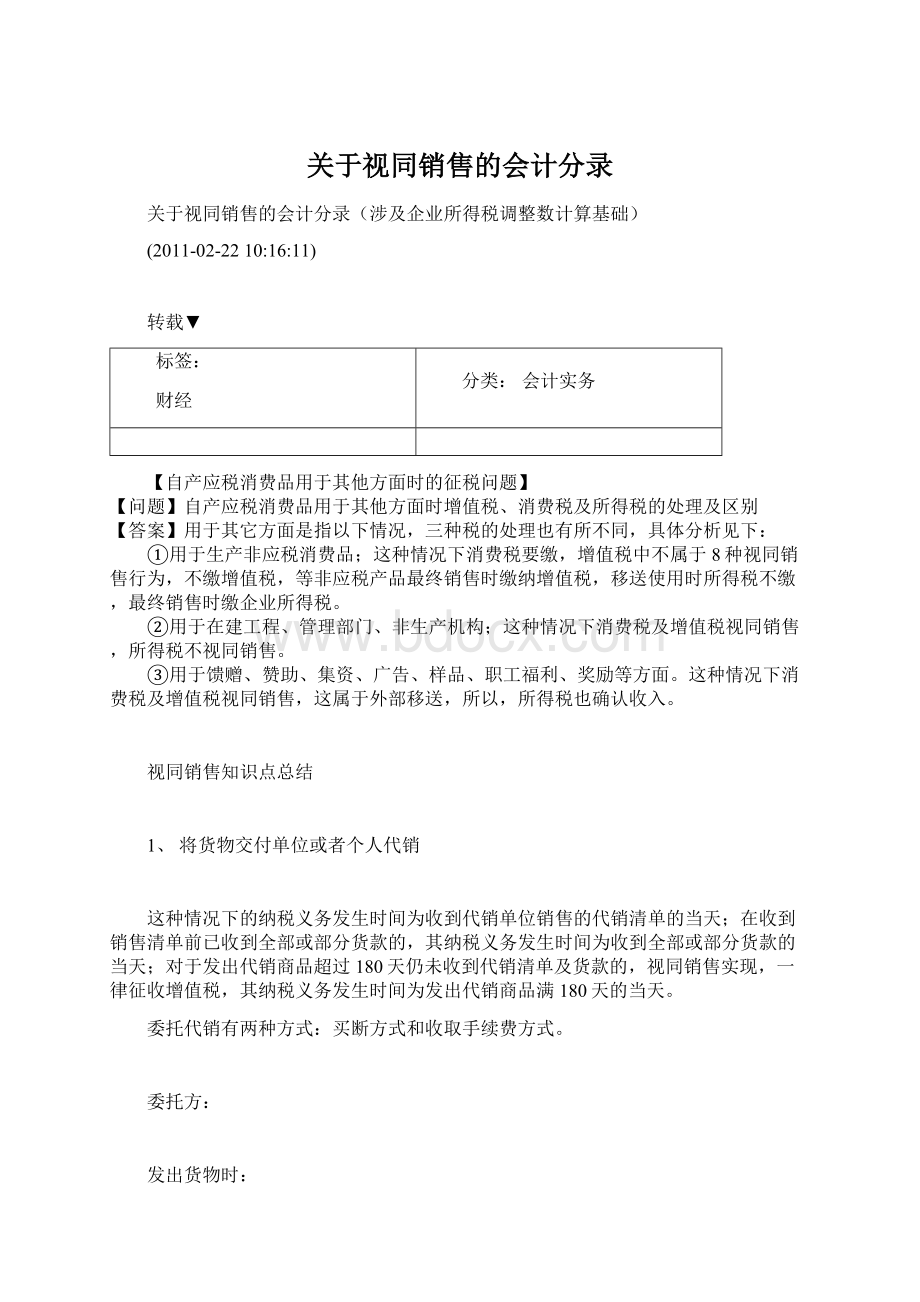 关于视同销售的会计分录.docx