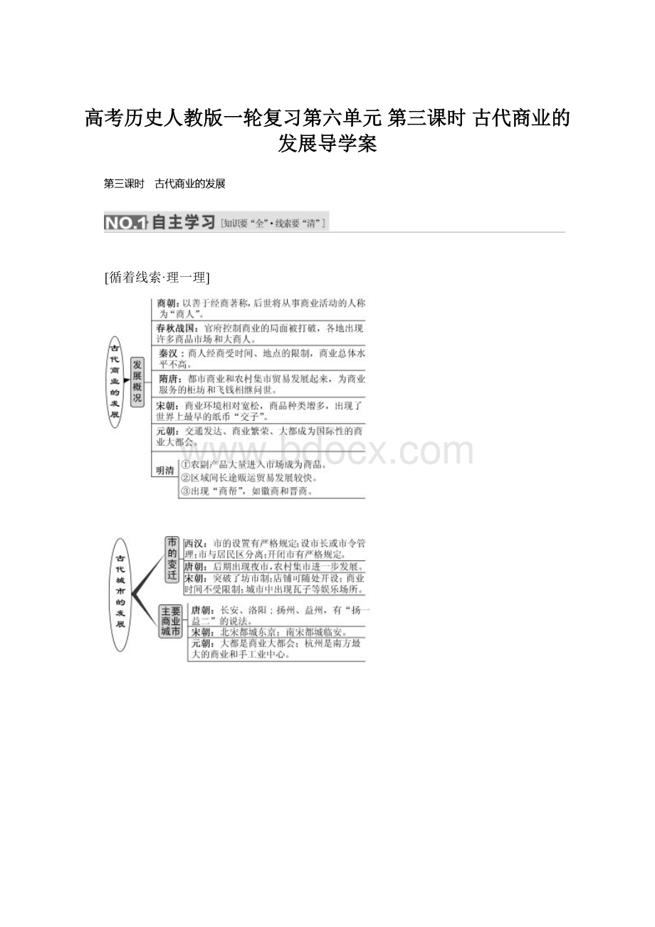 高考历史人教版一轮复习第六单元 第三课时 古代商业的发展导学案Word文档格式.docx