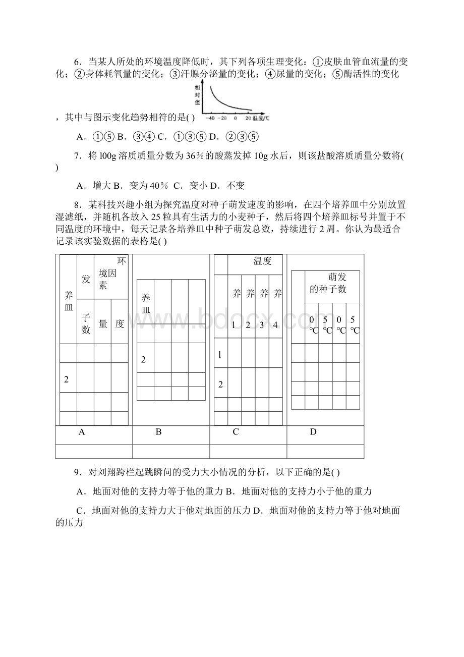 21浙江省第十二届初中科学竞赛初赛Word文档下载推荐.docx_第2页