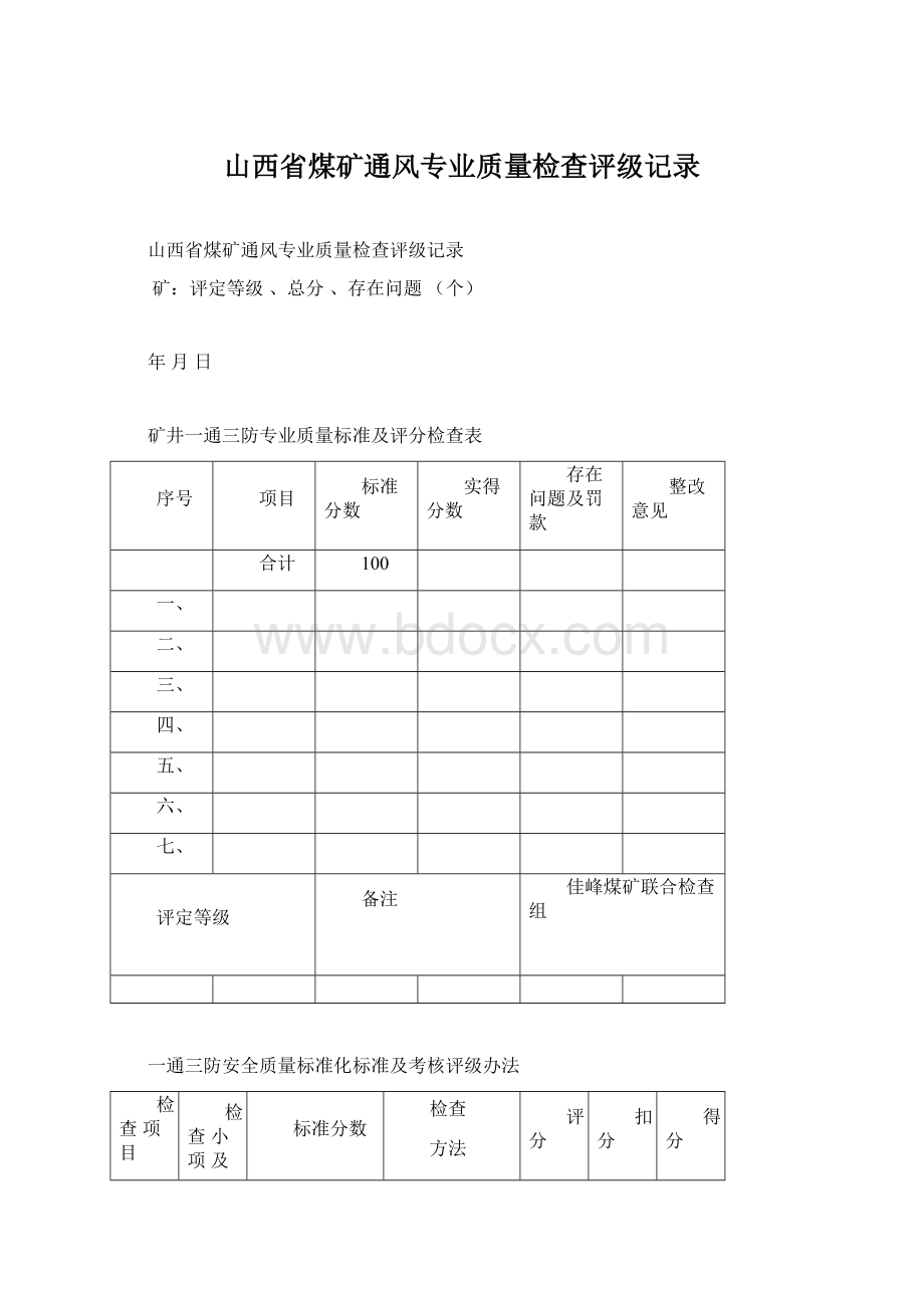 山西省煤矿通风专业质量检查评级记录.docx