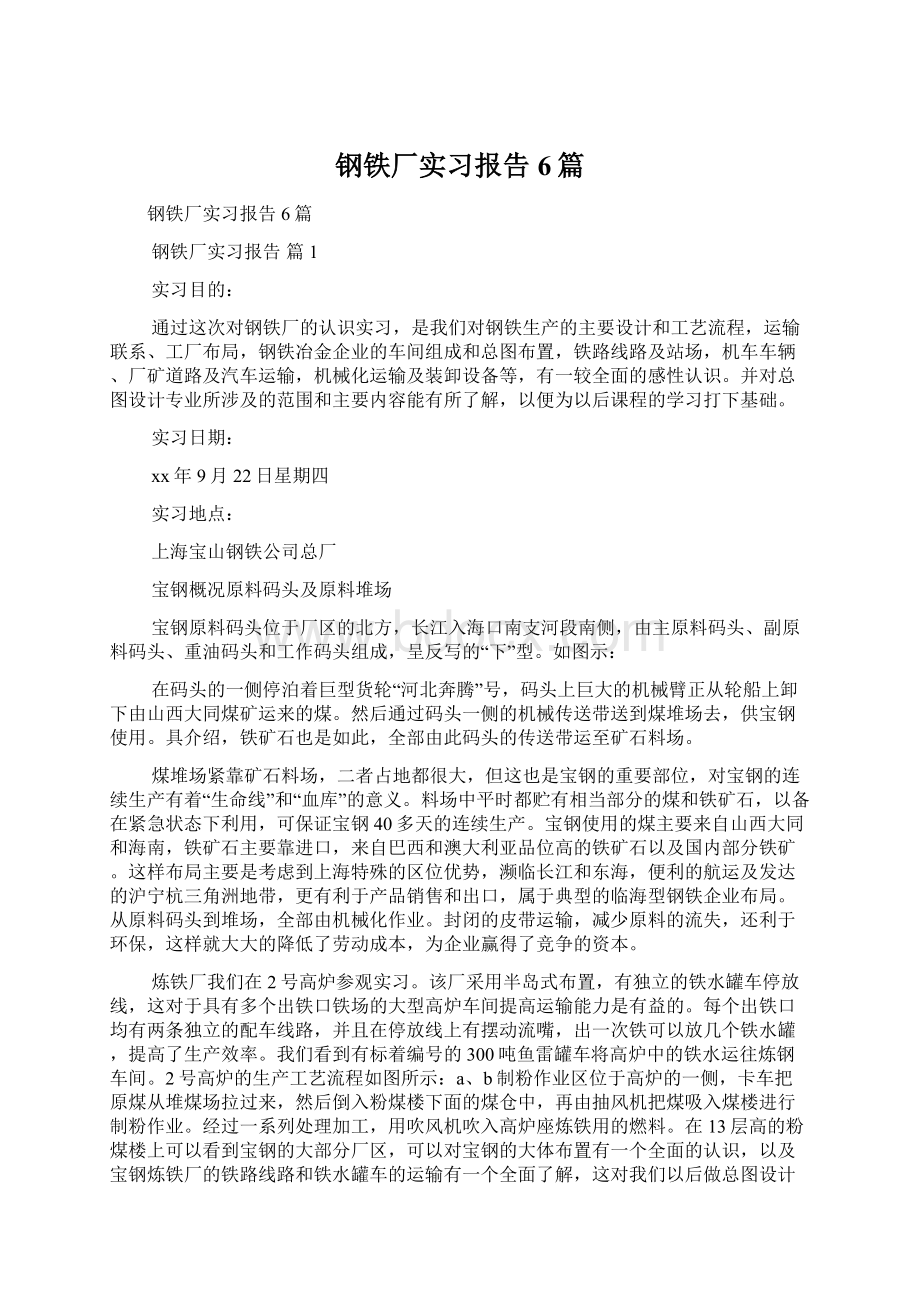 钢铁厂实习报告6篇Word格式.docx_第1页