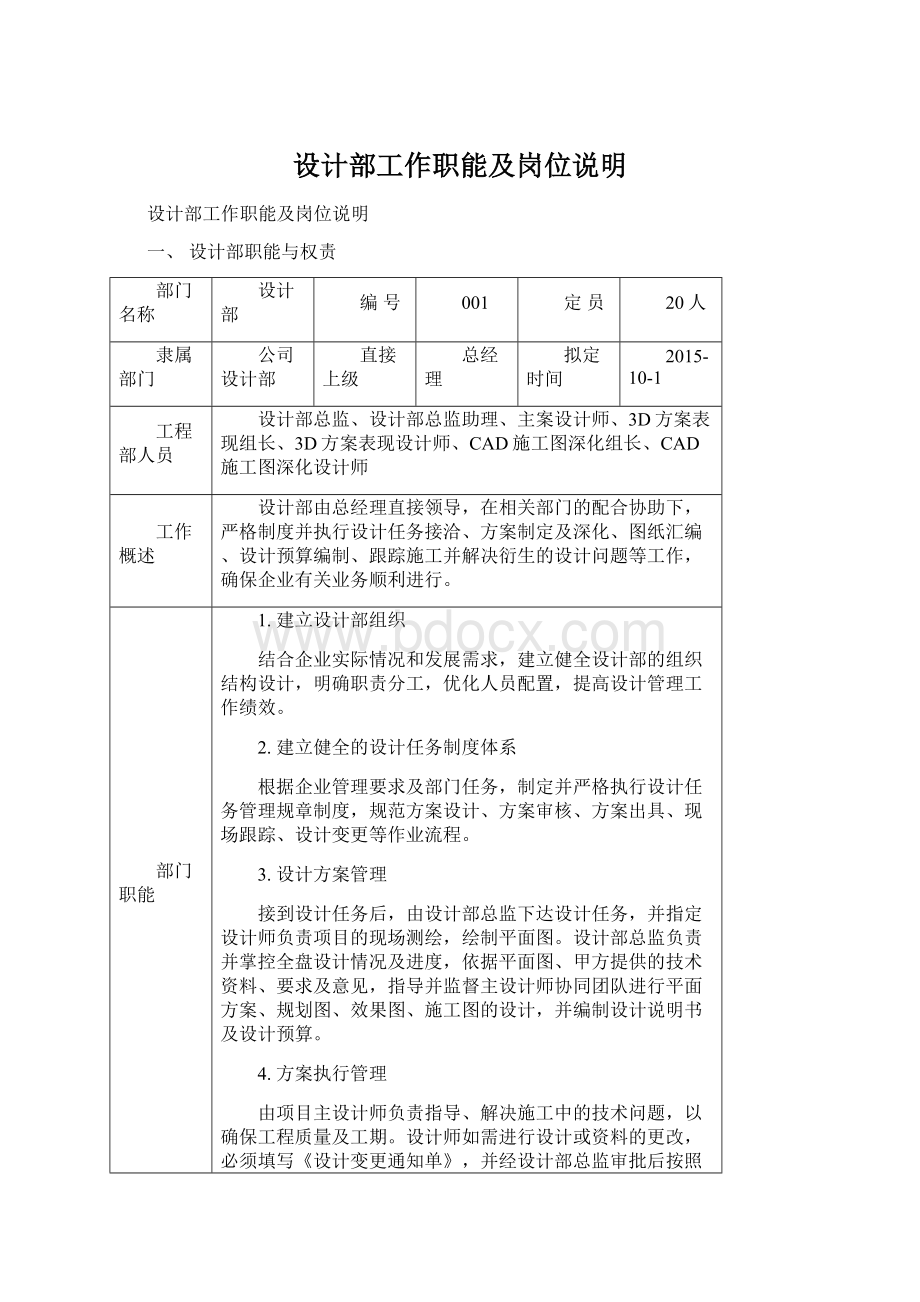 设计部工作职能及岗位说明.docx