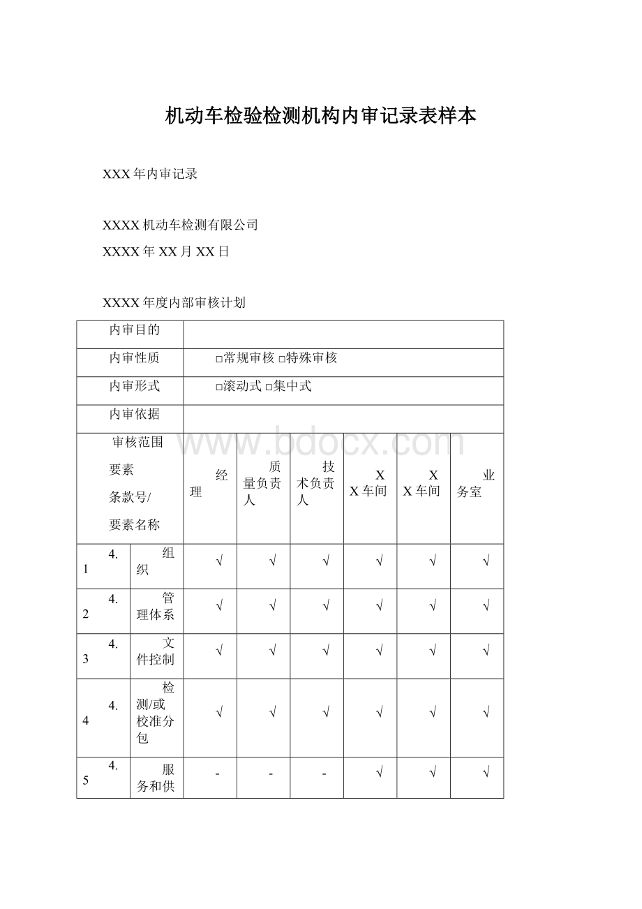 机动车检验检测机构内审记录表样本文档格式.docx