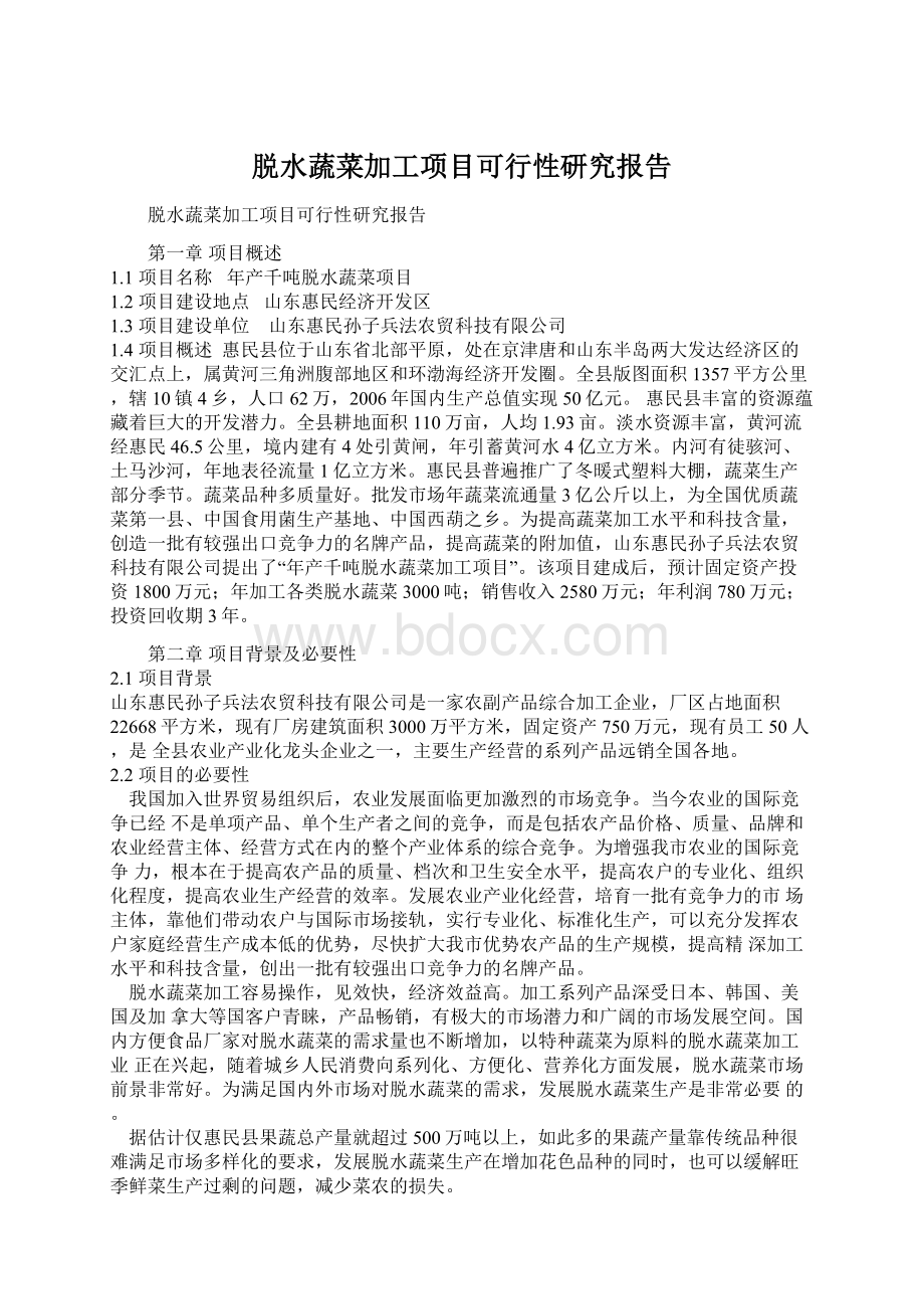 脱水蔬菜加工项目可行性研究报告Word文件下载.docx