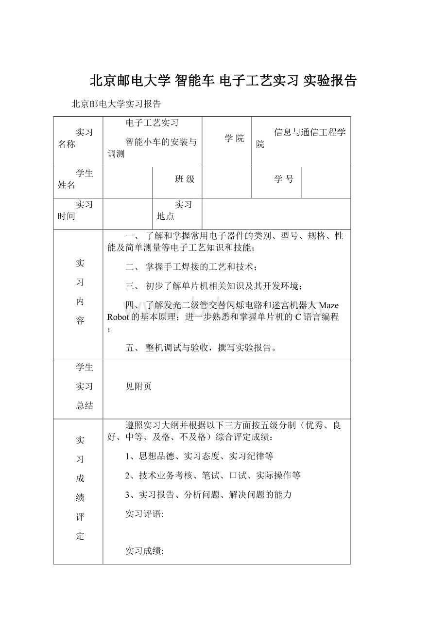 北京邮电大学 智能车 电子工艺实习 实验报告.docx_第1页