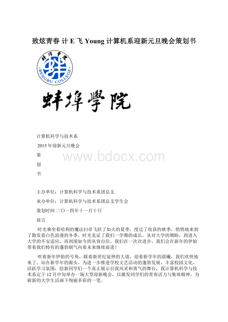 致炫青春 计E飞Young 计算机系迎新元旦晚会策划书.docx_第1页