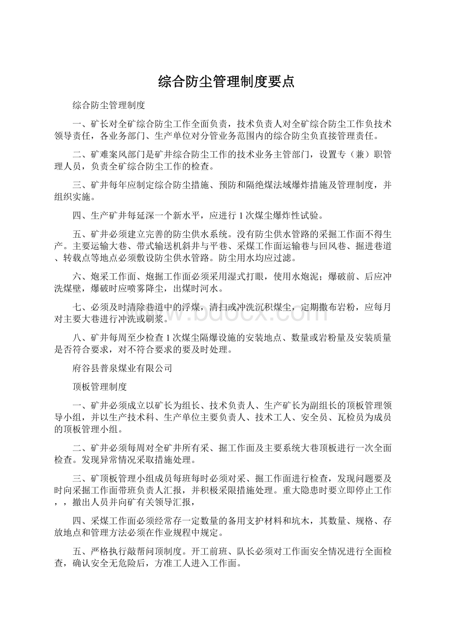 综合防尘管理制度要点Word文档格式.docx