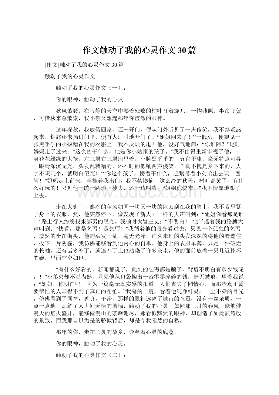 作文触动了我的心灵作文30篇文档格式.docx_第1页