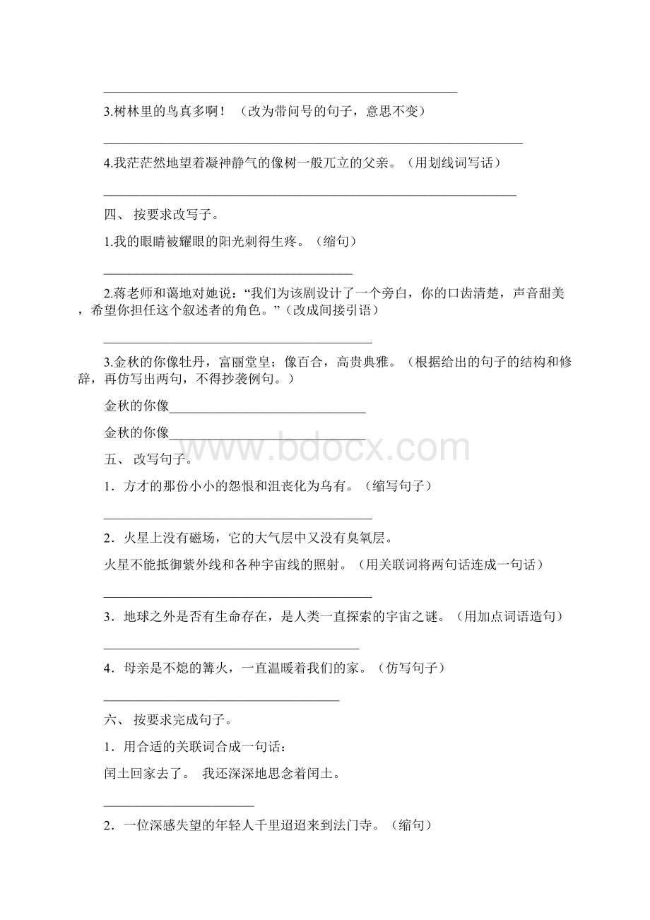 六年级下册语文按要求写句子专项积累练习含答案.docx_第2页