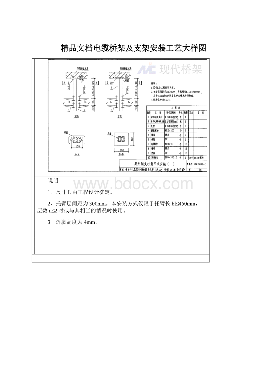 精品文档电缆桥架及支架安装工艺大样图.docx_第1页