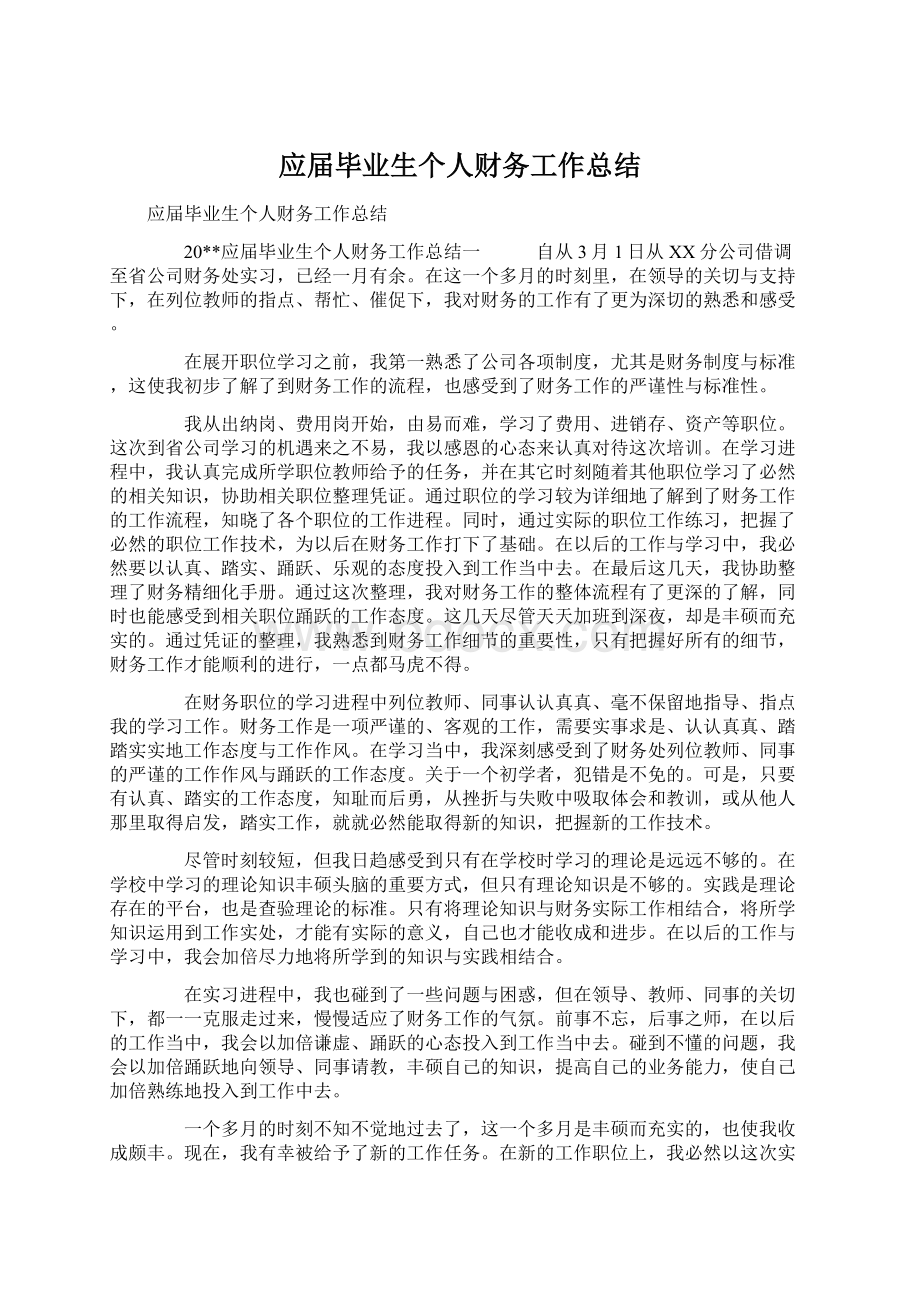 应届毕业生个人财务工作总结.docx