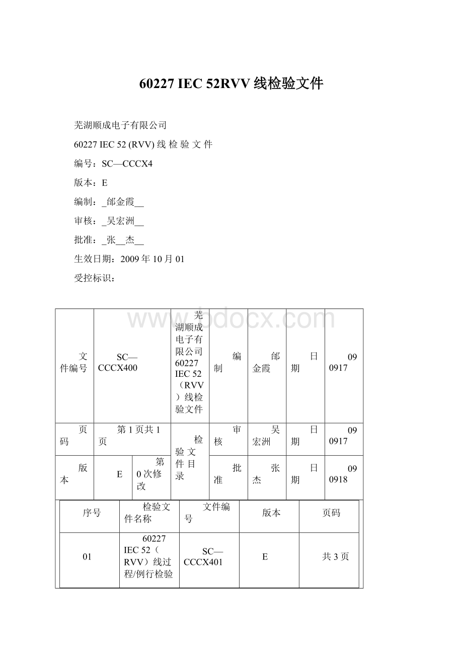 60227 IEC 52RVV线检验文件.docx_第1页