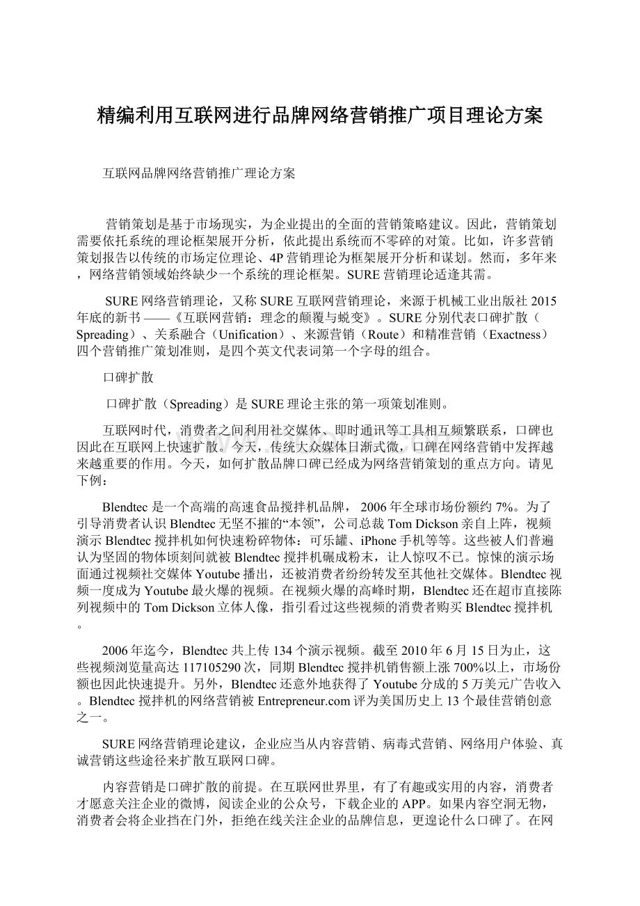 精编利用互联网进行品牌网络营销推广项目理论方案.docx_第1页