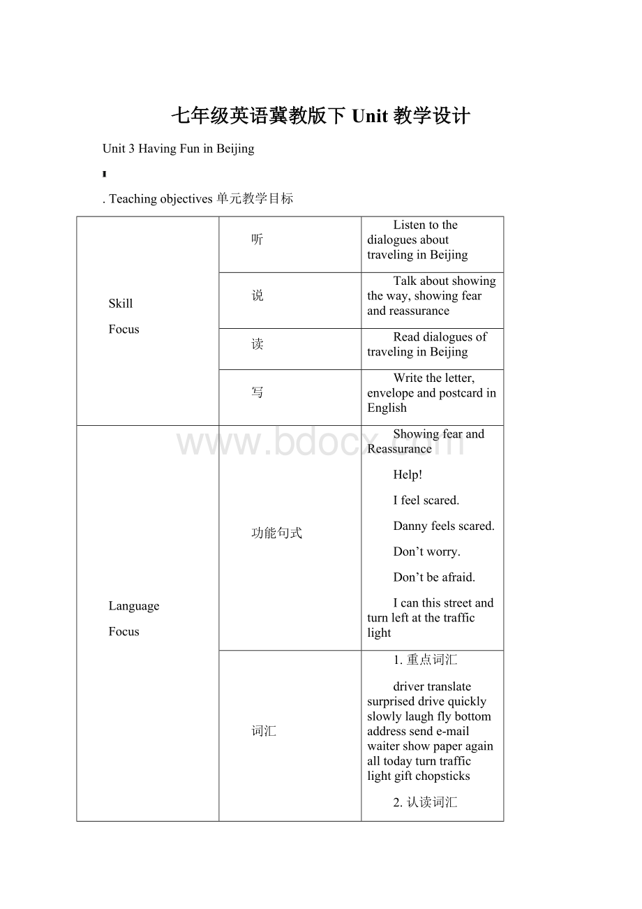 七年级英语冀教版下Unit 教学设计.docx_第1页