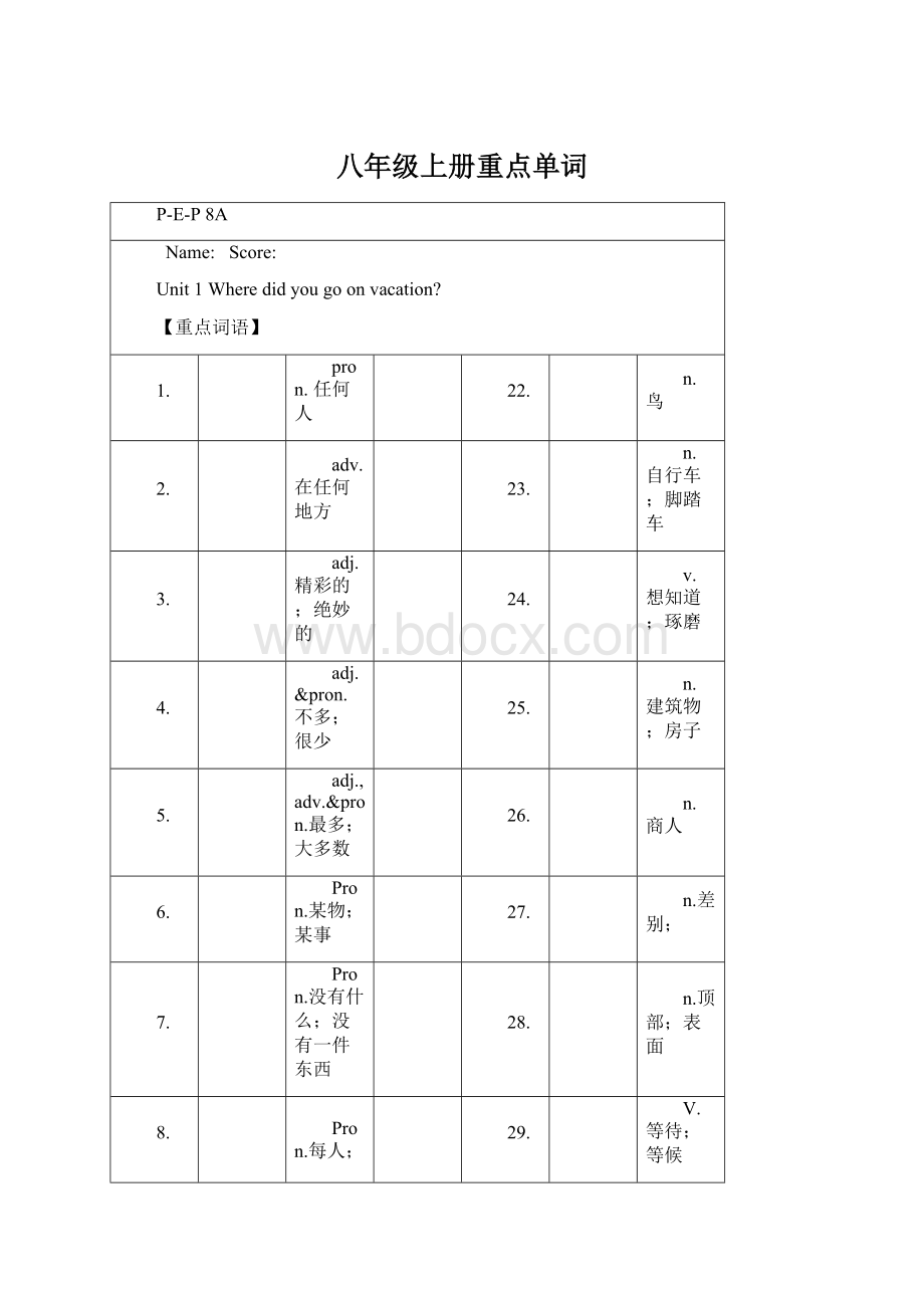 八年级上册重点单词.docx