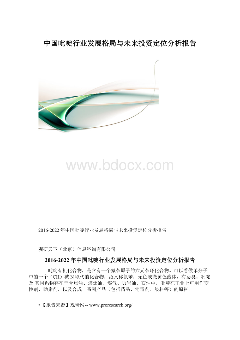 中国吡啶行业发展格局与未来投资定位分析报告.docx