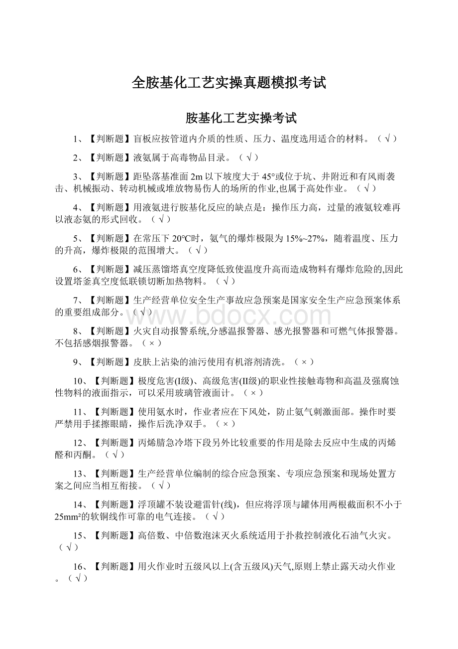 全胺基化工艺实操真题模拟考试Word文件下载.docx