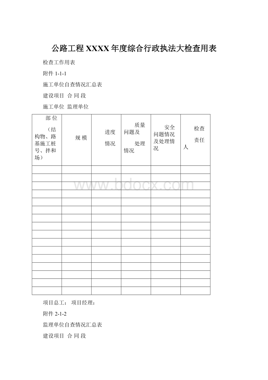 公路工程XXXX年度综合行政执法大检查用表.docx_第1页