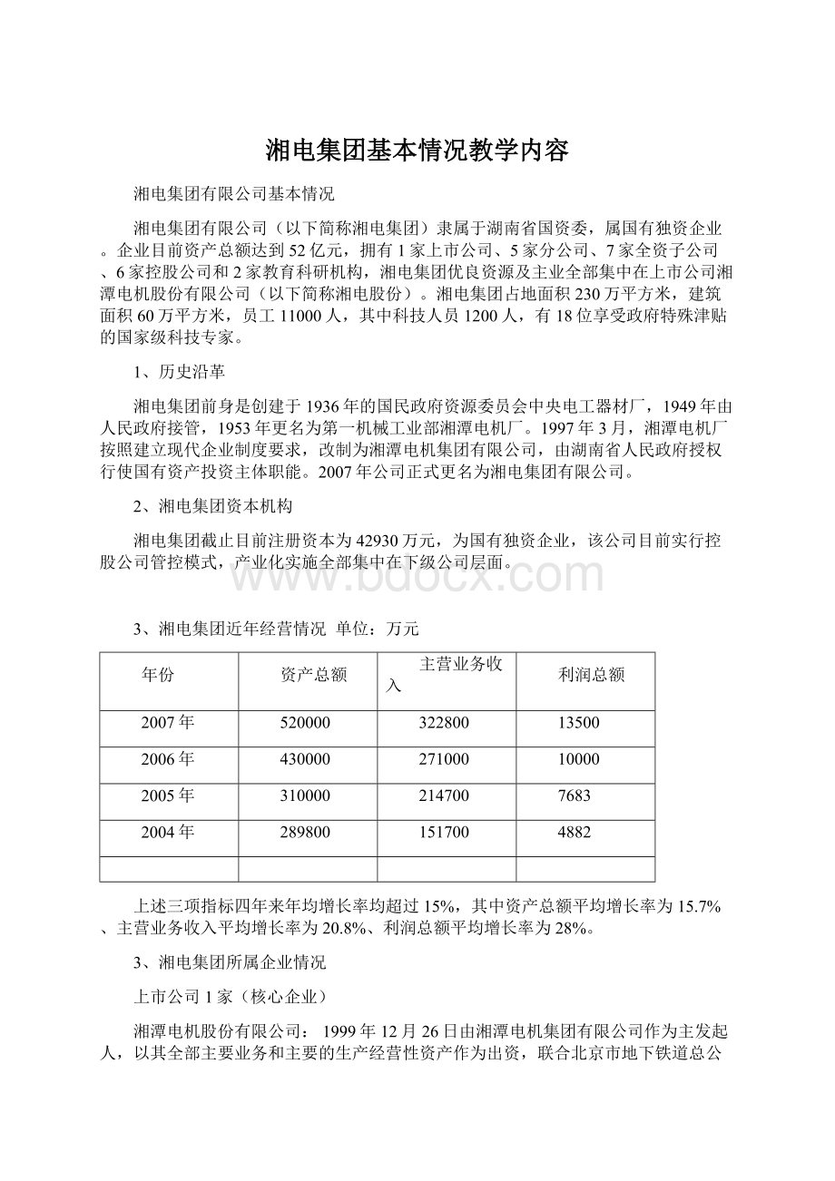 湘电集团基本情况教学内容Word格式文档下载.docx_第1页