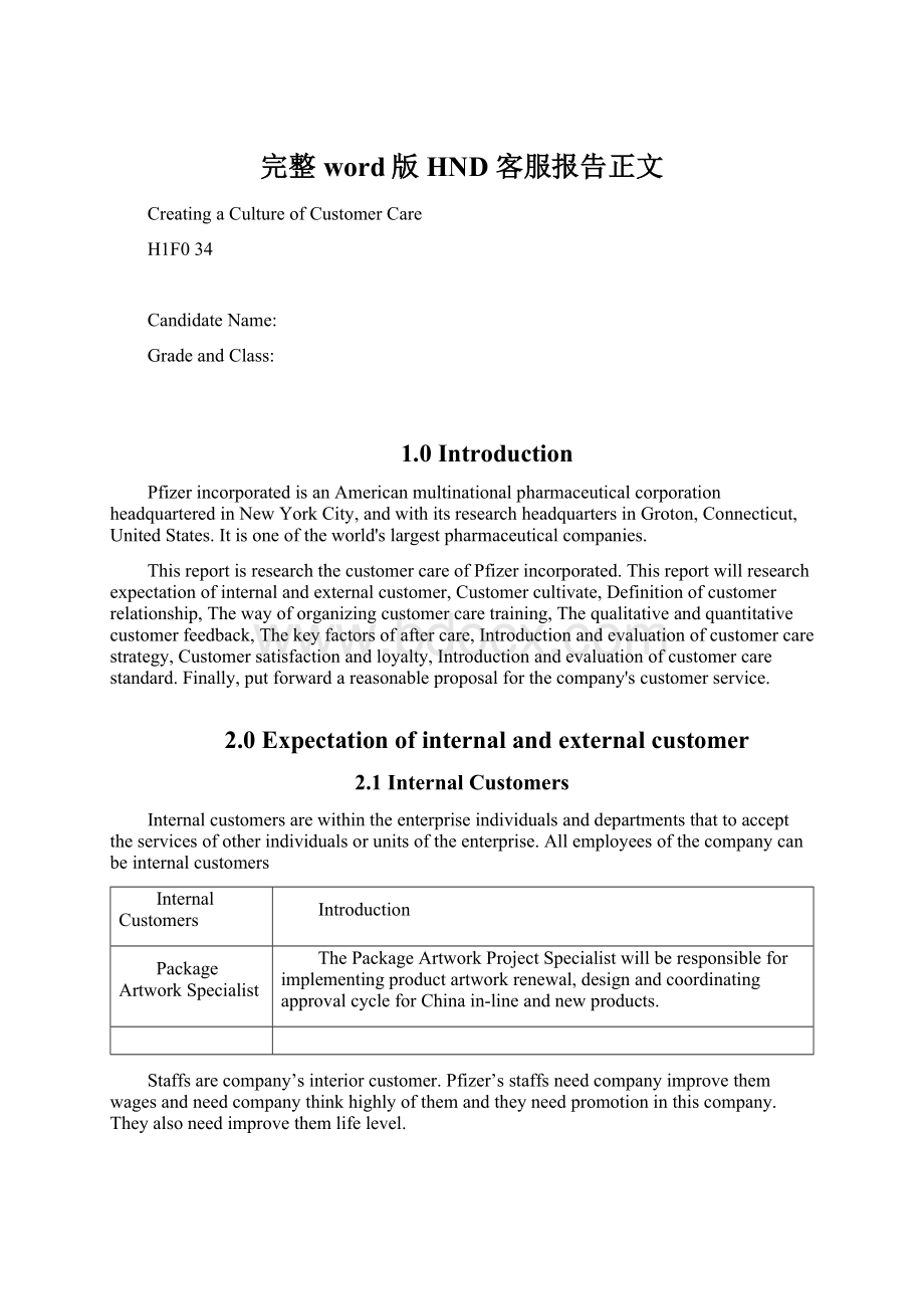 完整word版HND 客服报告正文Word格式.docx