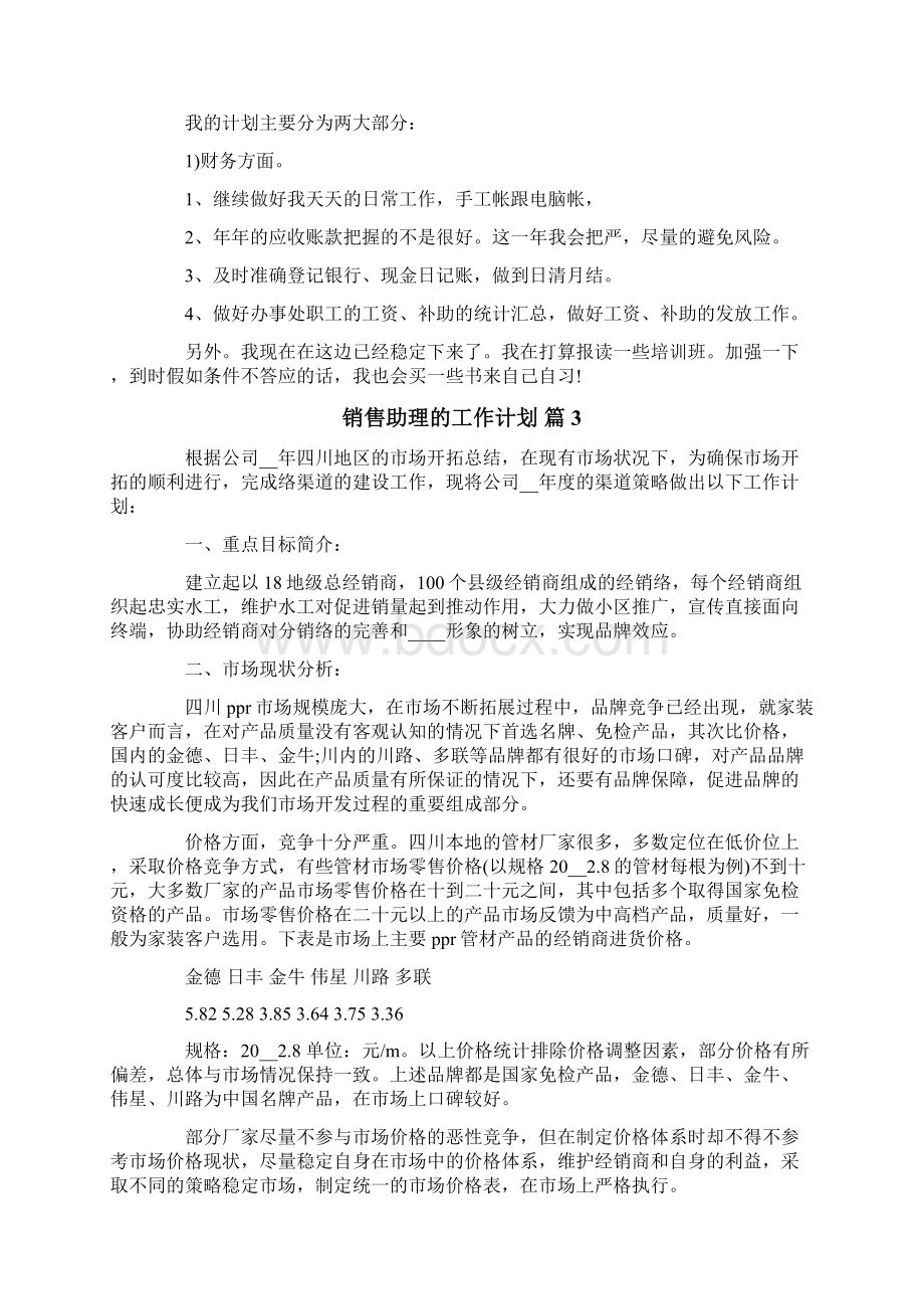 有关销售助理的工作计划锦集6篇Word格式文档下载.docx_第3页