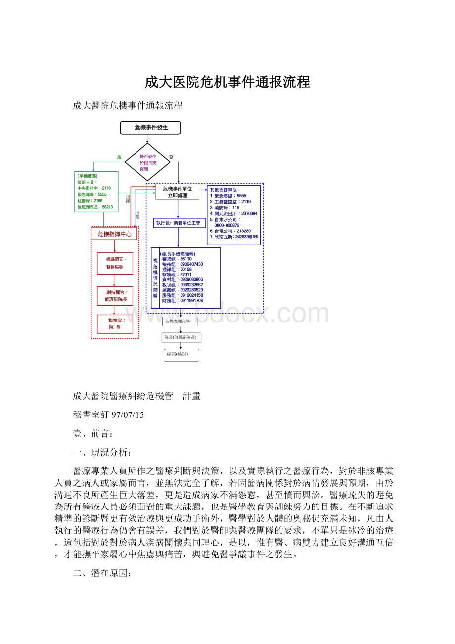 成大医院危机事件通报流程Word格式.docx