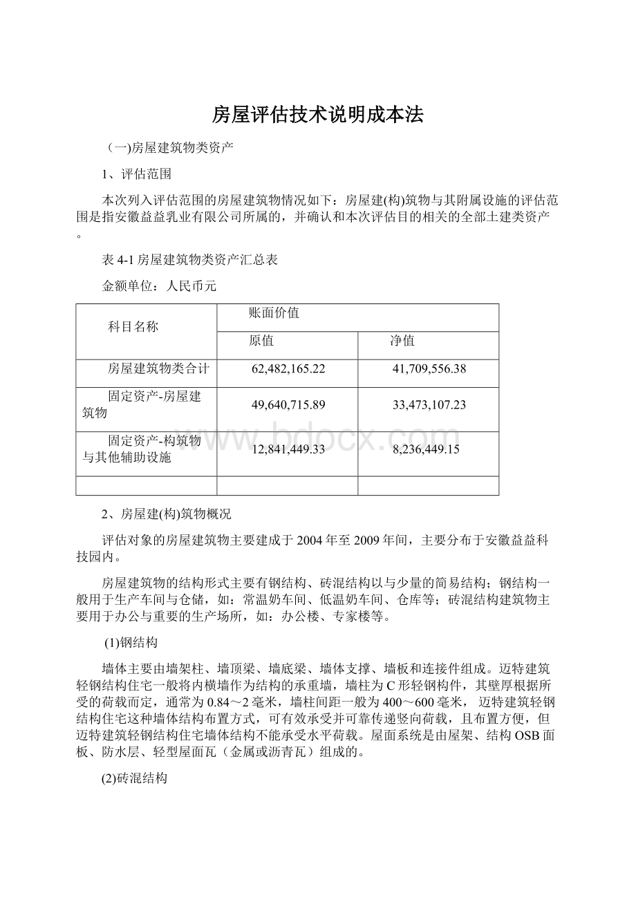 房屋评估技术说明成本法Word格式文档下载.docx_第1页